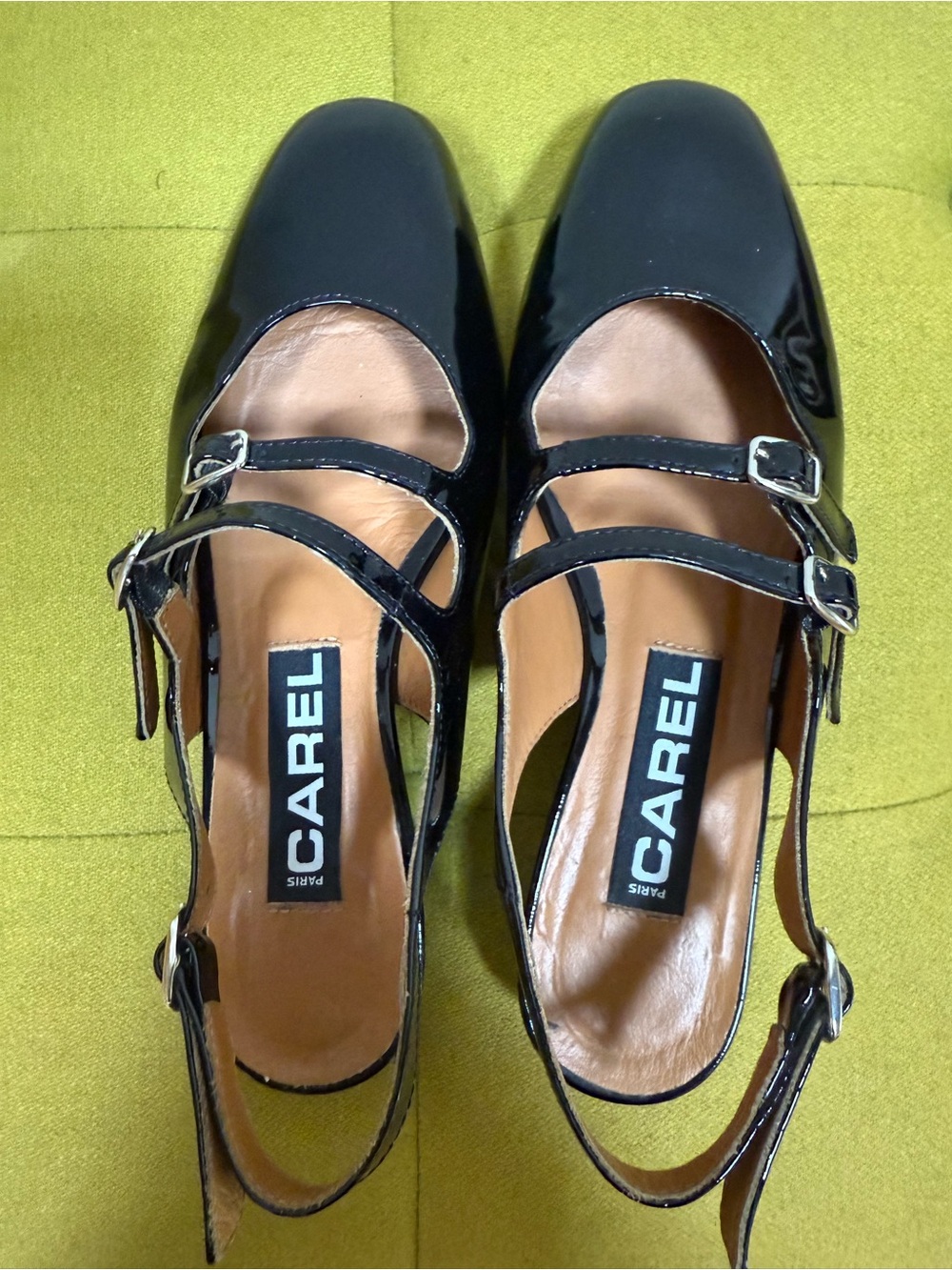 Carel Paris Black Patent Mary Jane Slingback Pumps size 35.5